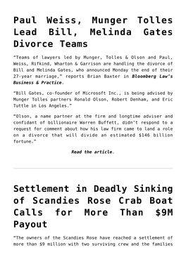 Paul Weiss, Munger Tolles Lead Bill, Melinda Gates Divorce Teams