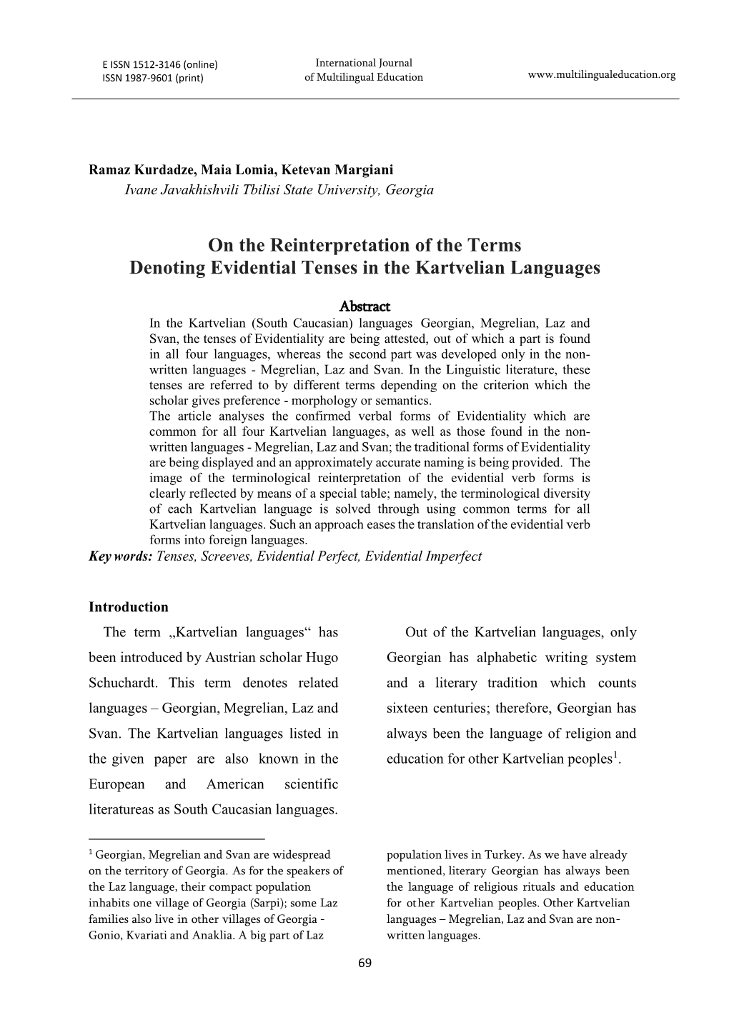 On the Reinterpretation of the Terms Denoting Evidential Tenses in the Kartvelian Languages