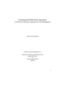Evaluating the Darfur Peace Agreement a Call for an Alternative Approach to Crisis Management