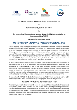 The Road to COP 26/CMA 3 Preparatory Lecture Series