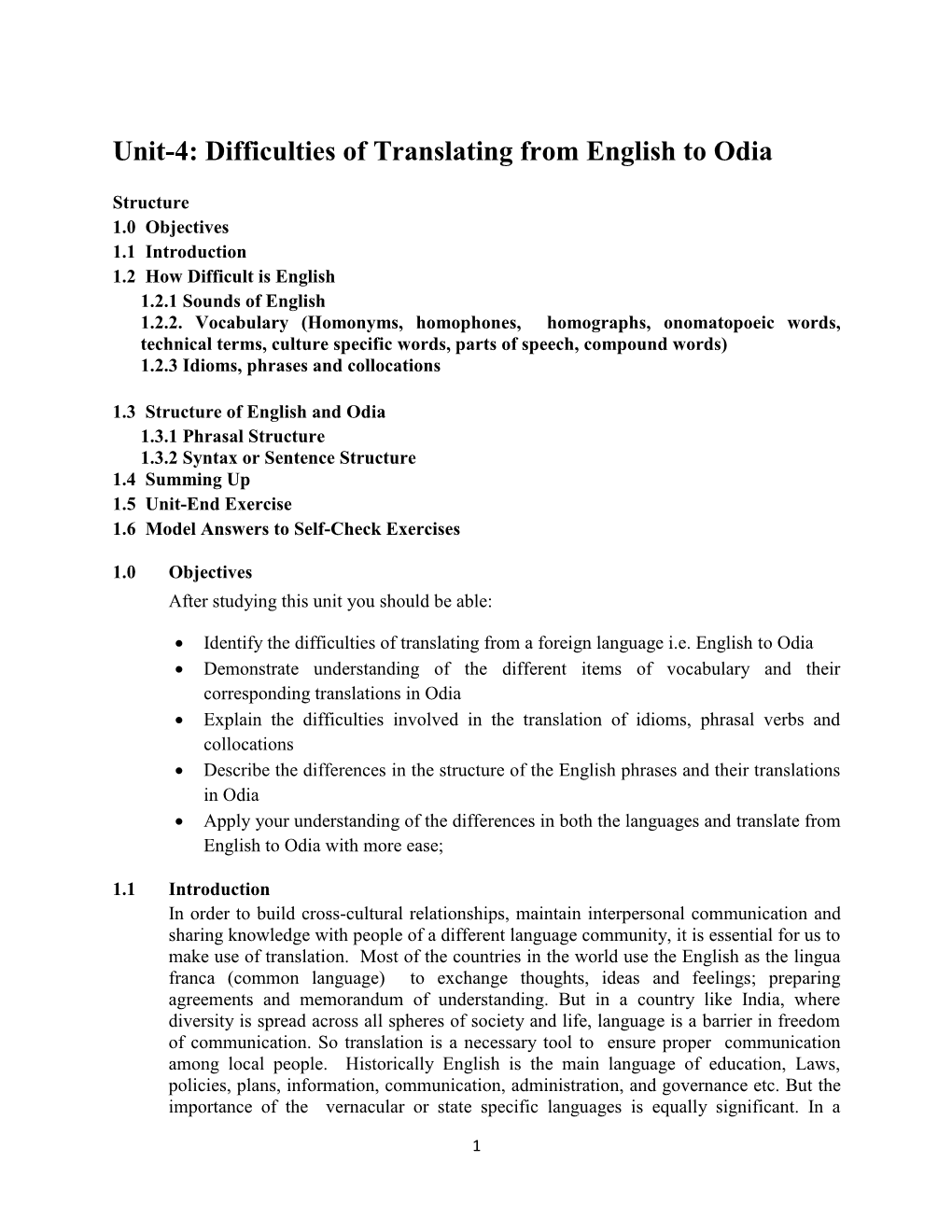 Unit-4: Difficulties of Translating from English to Odia
