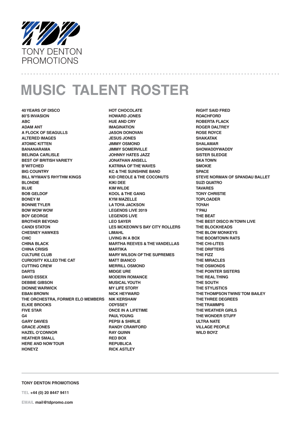 Music Talent Roster