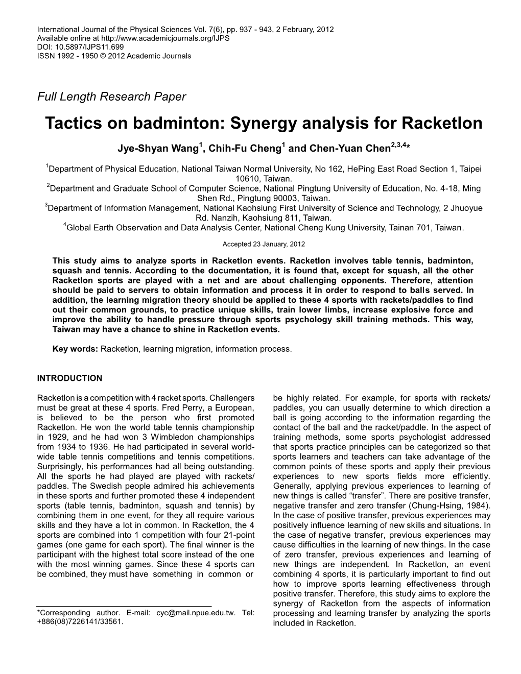 Tactics on Badminton: Synergy Analysis for Racketlon