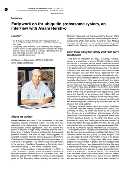 Early Work on the Ubiquitin Proteasome System, an Interview with Avram Hershko