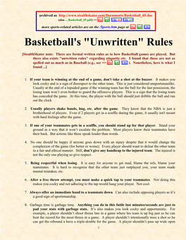 Basketball's "Unwritten" Rules