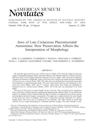 Jaws of Late Cretaceous Placenticeratid Ammonites: How Preservation Affects the Interpretation of Morphology