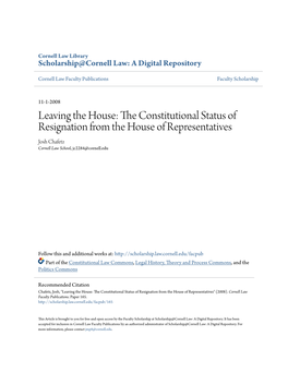 Leaving the House: the Constitutional Status of Resignation from the House of Representatives