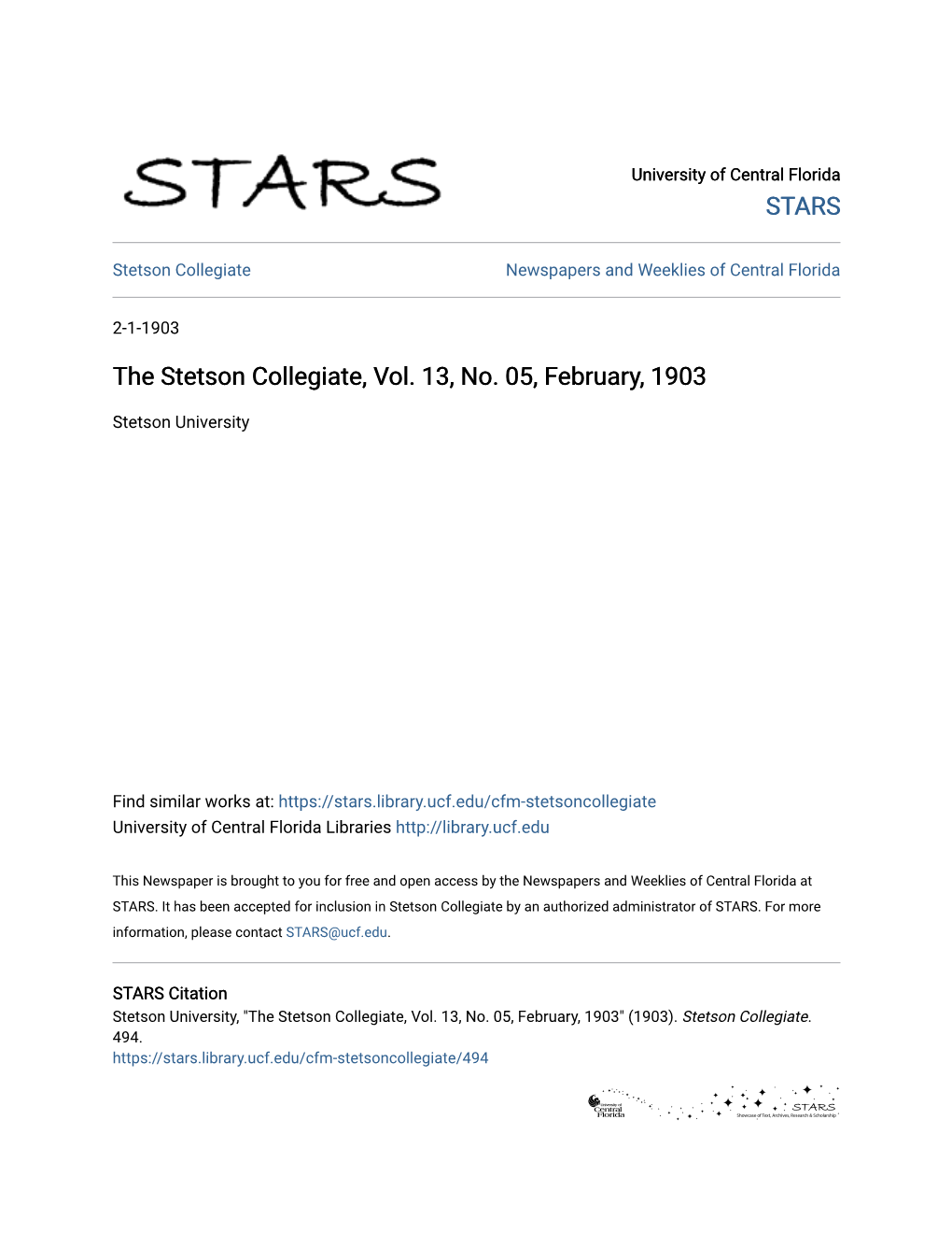 The Stetson Collegiate, Vol. 13, No. 05, February, 1903