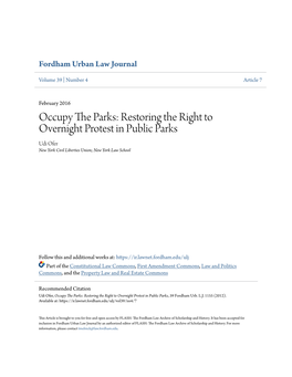 Occupy the Parks: Restoring the Right to Overnight Protest in Public Parks, 39 Fordham Urb