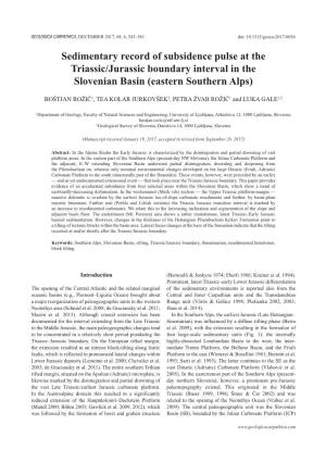 Sedimentary Record of Subsidence Pulse at the Triassic/Jurassic Boundary Interval in the Slovenian Basin (Eastern Southern Alps)