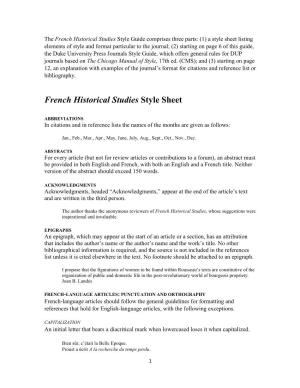 French Historical Studies Style Sheet