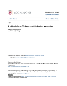 The Metabolism of D-Glucaric Acid in Bacillus Megaterium