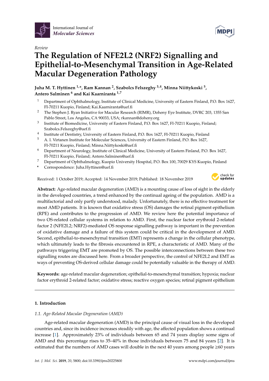 The Regulation of NFE2L2 (NRF2) Signalling and Epithelial-To-Mesenchymal Transition in Age-Related Macular Degeneration Pathology