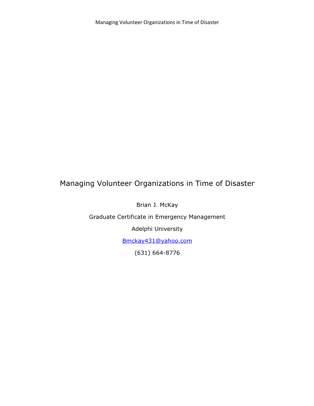 Managing Volunteer Organizations In Time Of Disaster