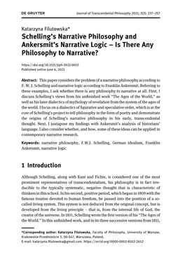 Schelling's Narrative Philosophy and Ankersmit's Narrative Logic