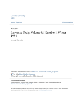 Lawrence Today, Volume 65, Number 1, Winter 1984 Lawrence University