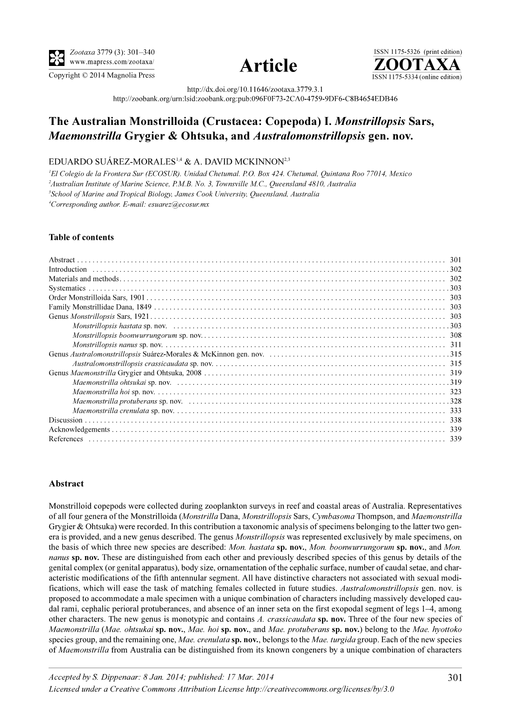 The Australian Monstrilloida (Crustacea: Copepoda) I