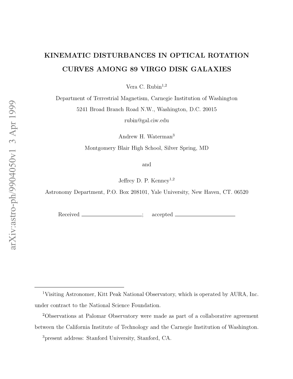 Kinematic Disturbances in Optical Rotation Curves Among 89 Virgo