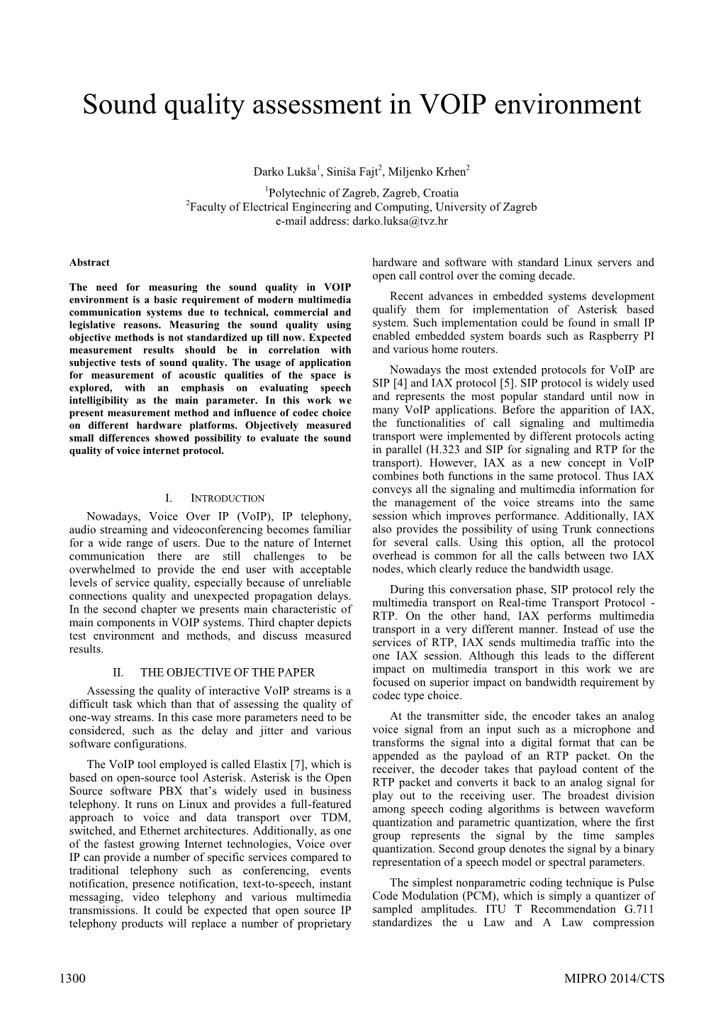 Sound Quality Assessment in VOIP Environment