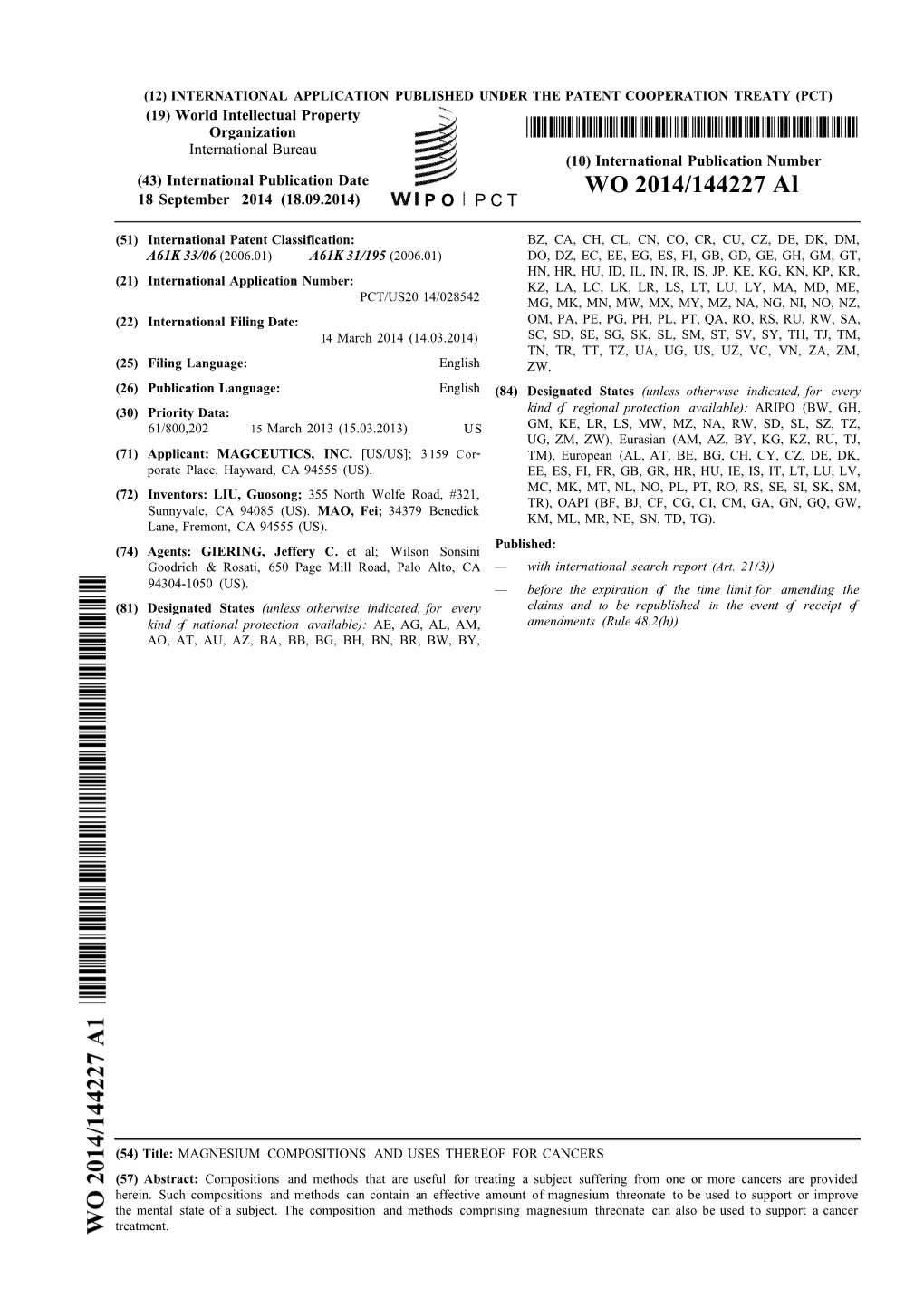 WO 2014/144227 Al 18 September 2014 (18.09.2014) P O P C T