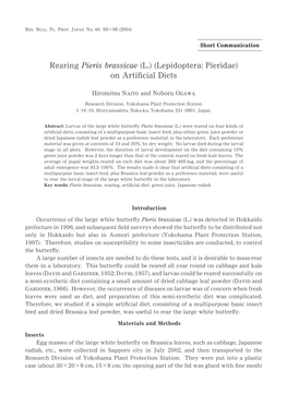 Rearing Pieris Brassicae (L.) (Lepidoptera: Pieridae) on Artificial