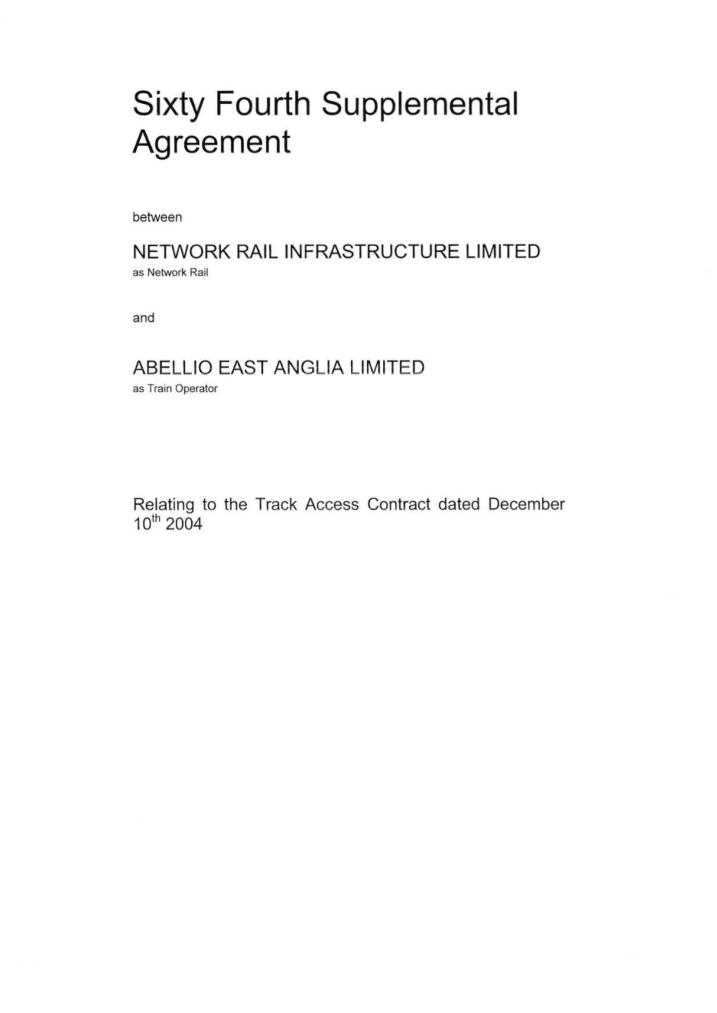 Abellio East Anglia 64Th SA Signed Agreement