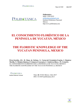 El Conocimiento Florístico De La Península De Yucatán, México