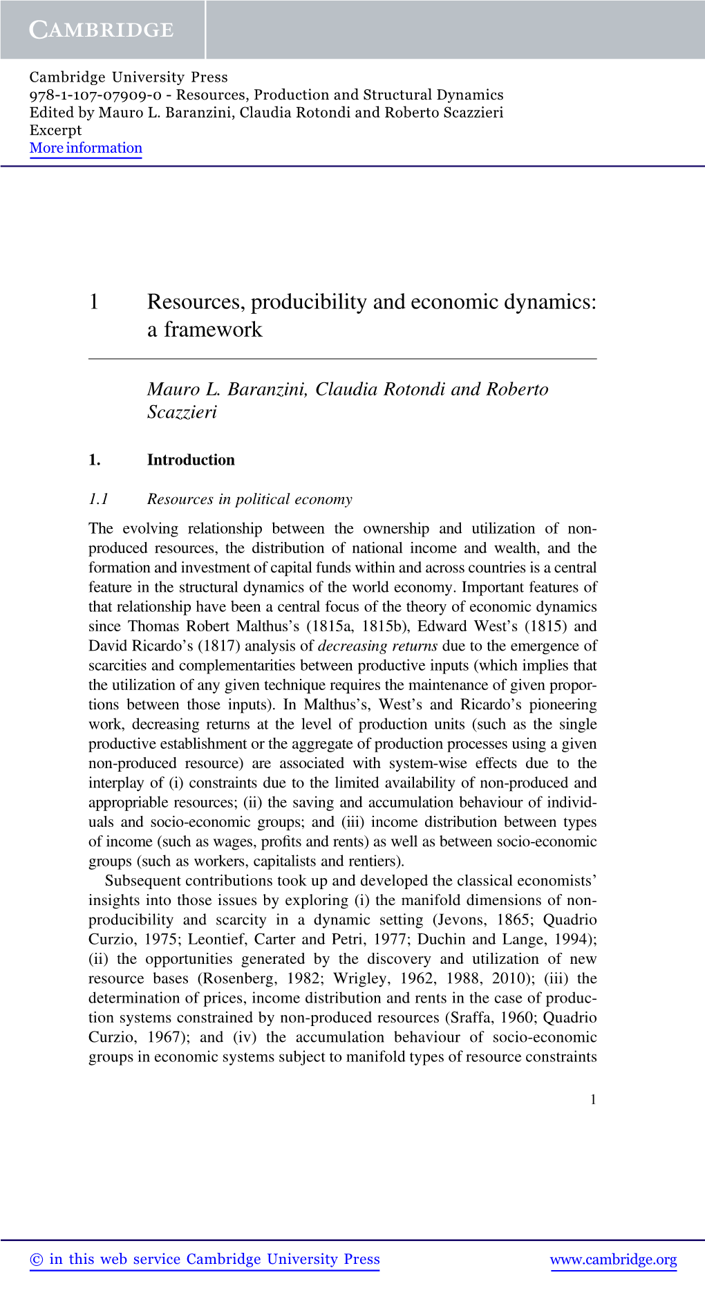 1 Resources, Producibility and Economic Dynamics: a Framework