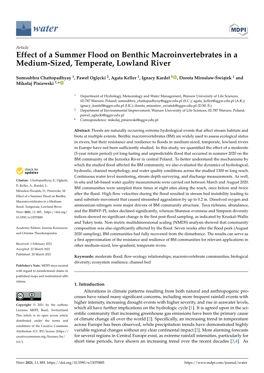 Effect of a Summer Flood on Benthic Macroinvertebrates in a Medium-Sized, Temperate, Lowland River