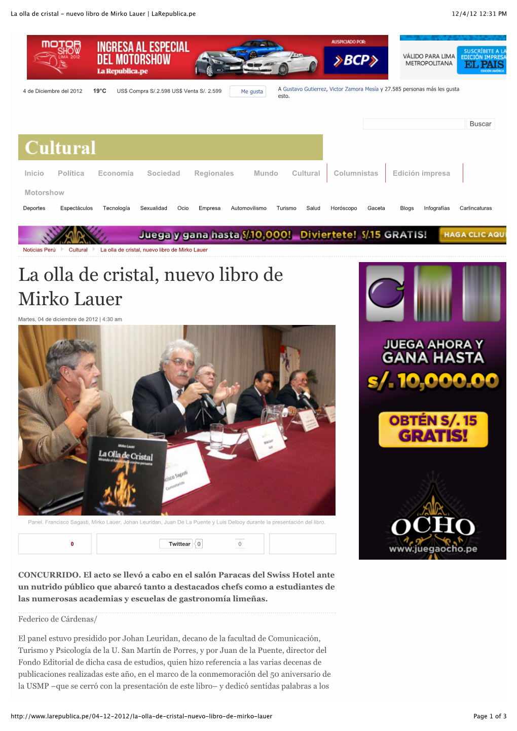 La Olla De Cristal - Nuevo Libro De Mirko Lauer | Larepublica.Pe 12/4/12 12:31 PM