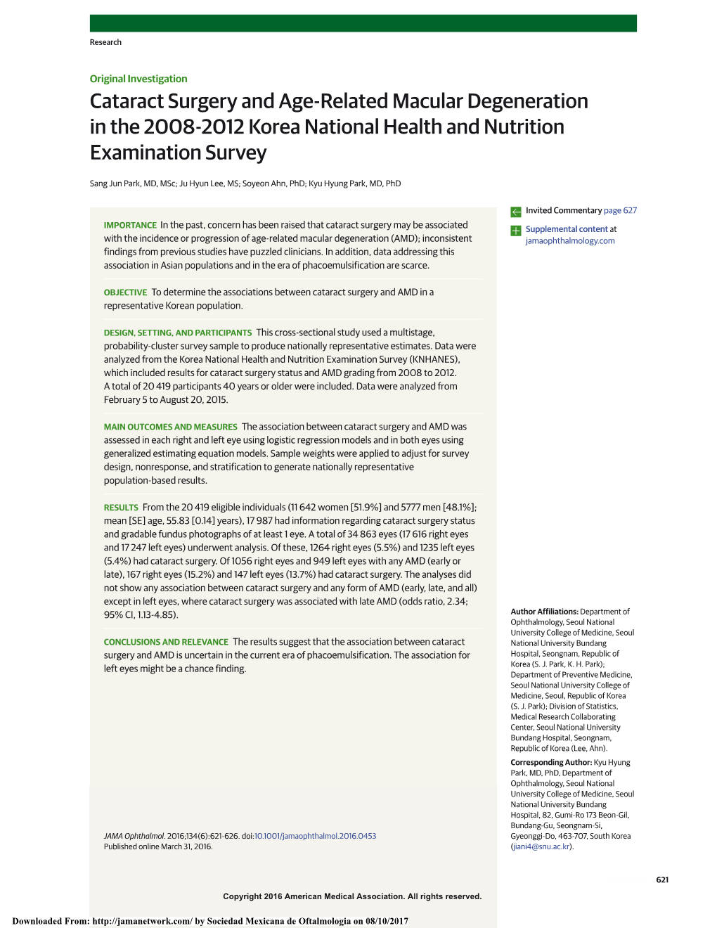 Cataract Surgery and Age-Related Macular Degeneration in the 2008-2012 Korea National Health and Nutrition Examination Survey