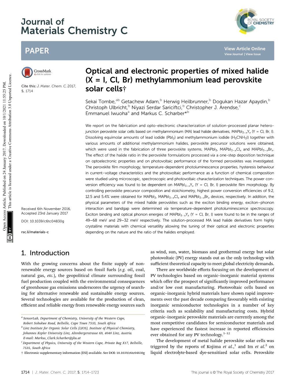 (X = I, Cl, Br) Methylammonium Lead Perovskite Solar Cells