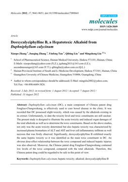 Deoxycalyciphylline B, a Hepatotoxic Alkaloid from Daphniphyllum Calycinum