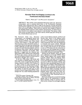 Hawaiian Monk Seal Pupping Locations in the Northwestern Hawaiian Islands'