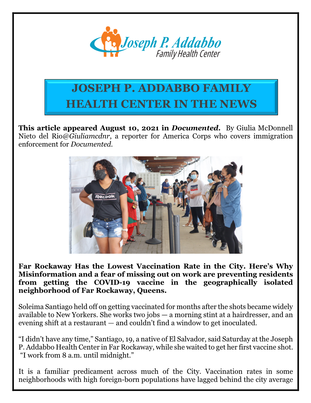 Joseph P. Addabbo Family Health Center in the News