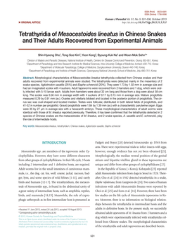 Tetrathyridia of Mesocestoides Lineatus in Chinese Snakes and Their Adults Recovered from Experimental Animals