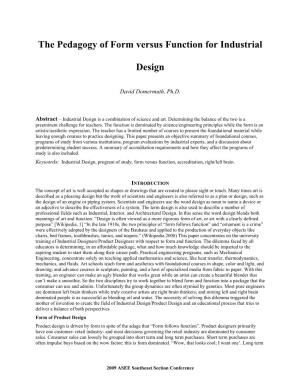 The Pedagogy of Form Versus Function for Industrial Design