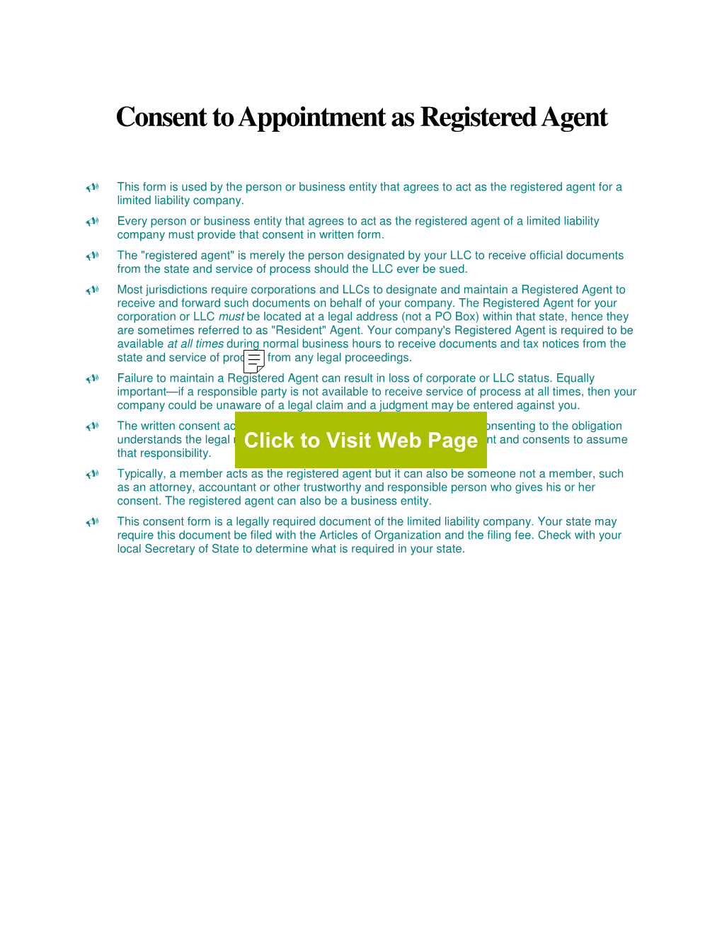 LLC Consent to Appointment As Registered Agent