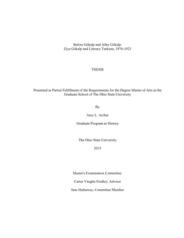 Before Gökalp and After Gökalp: Ziya Gökalp and Literary Turkism, 1876-1923