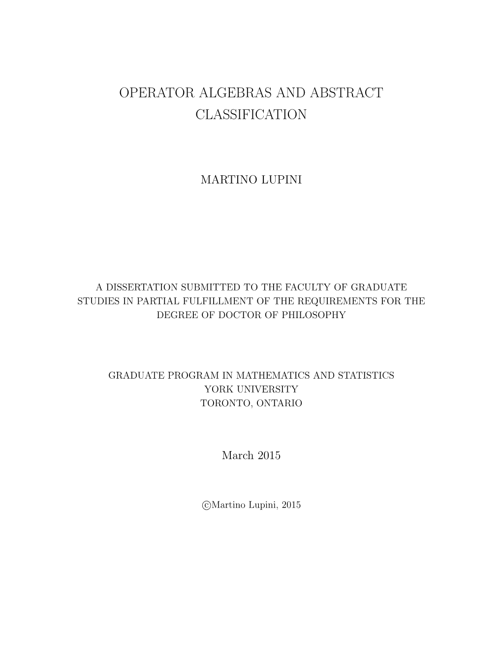 Operator Algebras and Abstract Classification