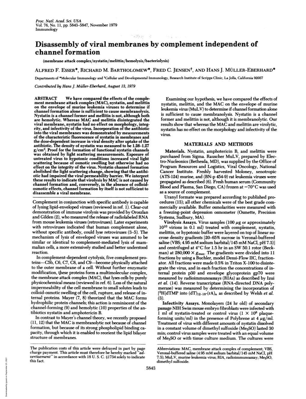 Disassembly of Viral Membranes by Complement Independent of Channel Formation (Membrane Attack Complex/Nystatin/Melittin/Hemolysis/Bacteriolysis) ALFRED F