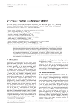 Overview of Neutron Interferometry at NIST