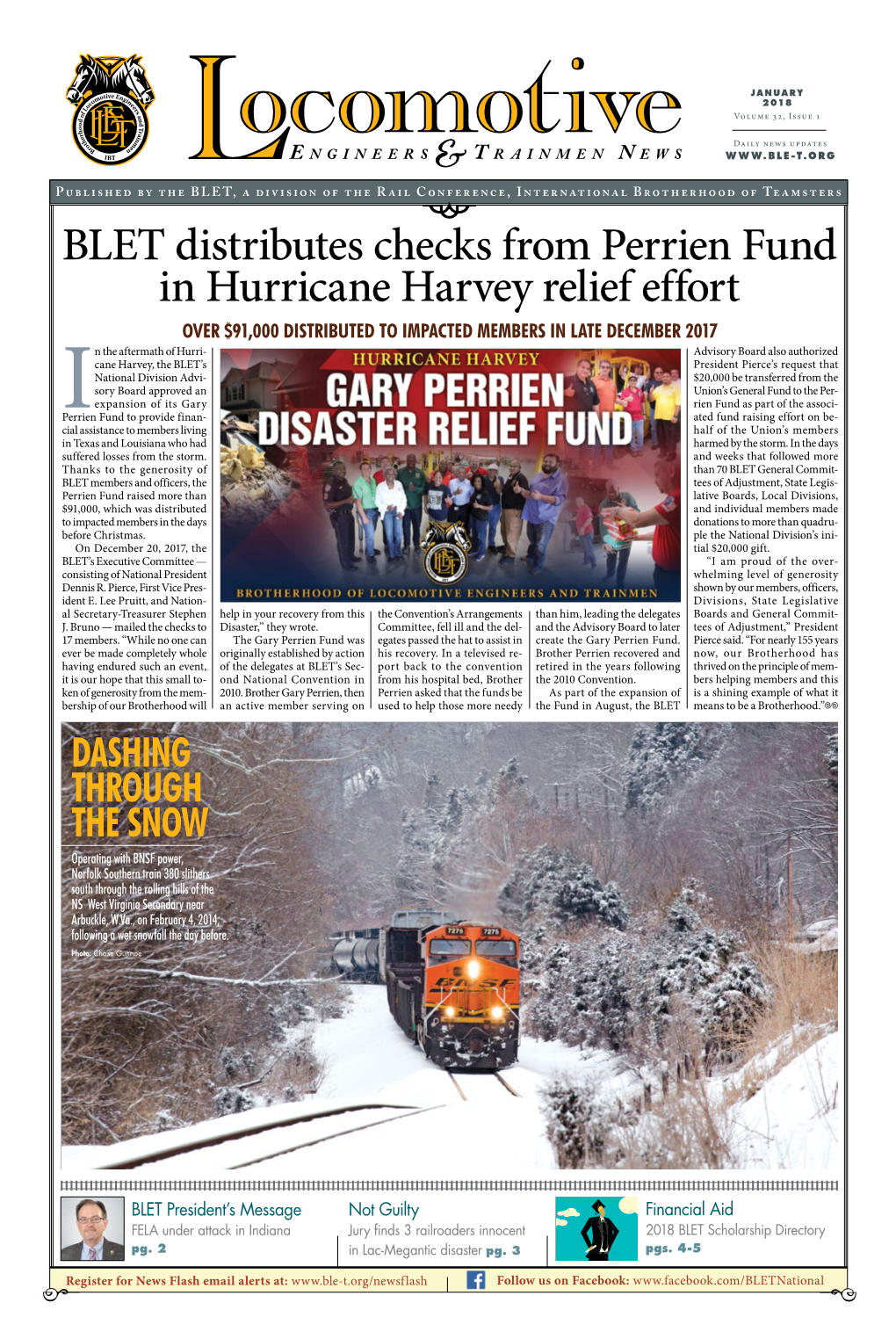 BLET Distributes Checks from Perrien Fund in Hurricane Harvey Relief Effort