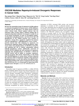 CDC25B Mediates Rapamycin-Induced Oncogenic Responses in Cancer Cells