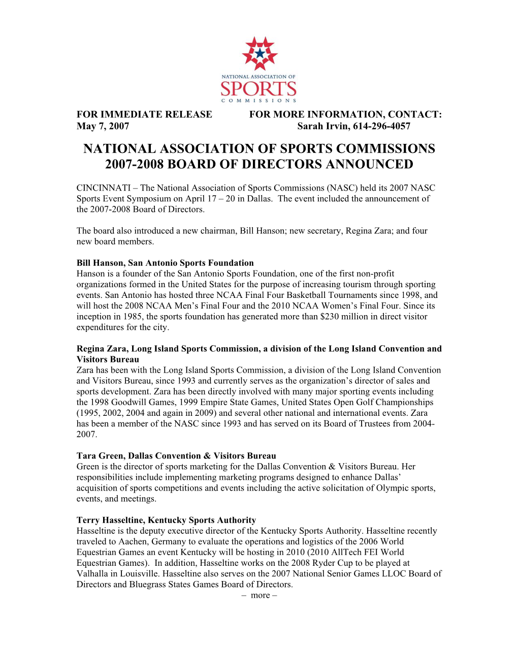 NASC 2007 Board Release