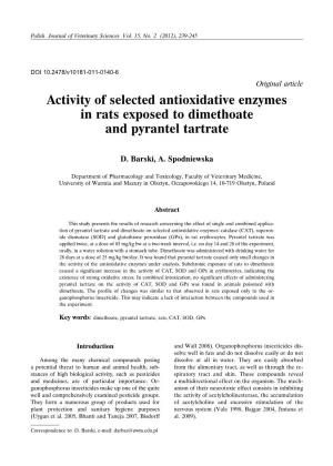 Activity of Selected Antioxidative Enzymes in Rats Exposed to Dimethoate and Pyrantel Tartrate