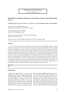 Distribution of Surficial Sediments in the Southern Evoikos and Petalioi Gulfs, Greece