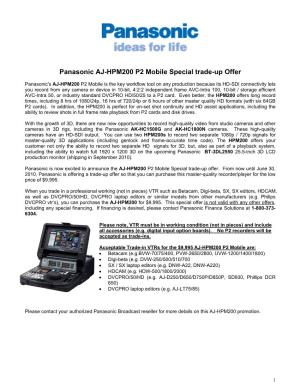 Panasonic AJ-HPM200 P2 Mobile Special Trade-Up Offer