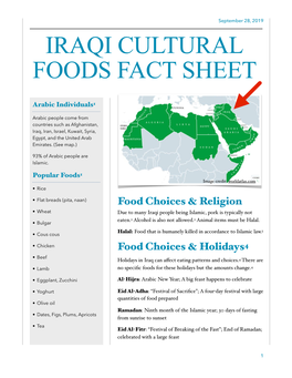 Iraqi Cultural Foods Fact Sheet