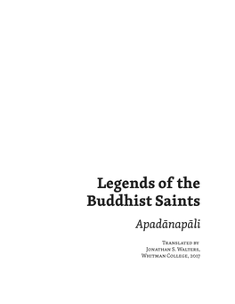 Legends of the Buddhist Saints Apadānapāli